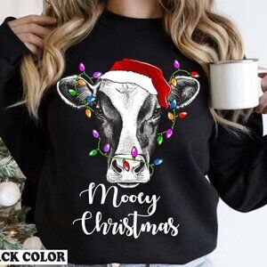 Mooey Christmas Sweatshirt Holiday Winter Cozy Farm Cow Graphic Tee 24